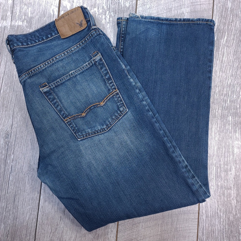 American Eagle Jeans Mens 34x31 Blue Low Loose Relaxed Wide Leg Denim